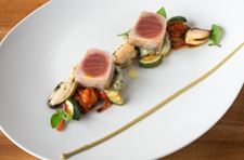 Grilled Tuna Loin, Bouchot Mussels, Piperade, Chorizo Iberico and Green Olive Cream