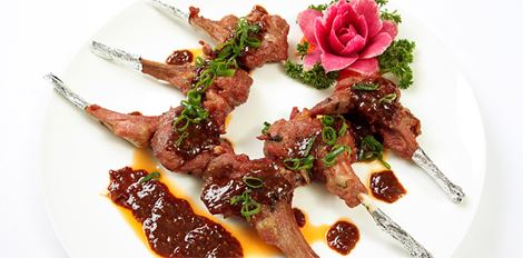 Pan-Fried Lamb Rack with Condiments in Nyonya Chili Bean Sauce