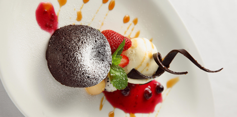 Warm Chocolate Cake with Vanilla Rum Ice Cream